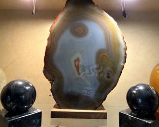 RARE large agate slice on wooden stand...IMPRESSIVE!