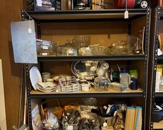 Kitchen appliances, Pyrex, vintage hotel china, lots of utensils and flatware
