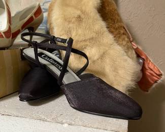 Dress shoes, vintage fur muff and collar 