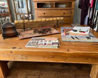 Hand made coffee table made from wood from a Cotton Gin in Central Texas. This piece is pegged and measures 59"long x 42" wide. The table was purchased in Hico, Texas. This piece is fabulous!!