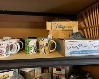 Mugs and vintage glass snack sets