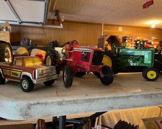 Vintage Tonka truck, Ertl tractor and farm equipment, John Deere tractor