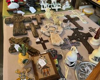 Selection of crosses, sand art, seasonal