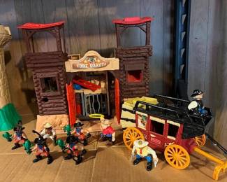 Fisher Price Great Adventures Fort Dakota with figures. The stagecoach is priced separately. We have four Forts and four Stagecoaches!