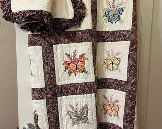 The most beautiful handmade Queen size quilt with matching pair of shams. The embroidery is spectacular! 