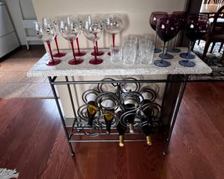 Iron and marble wine rack table