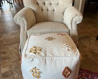 La-Z-Boy Tan Tuffted Club Arm Chair and At HomeTribal Embroidered Pouf 18"