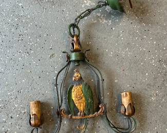 RARE Vintage CAST IRON PARROT Bird Hanging Pendant Ceiling Light Fixture MAD PARROT Spanish revival 