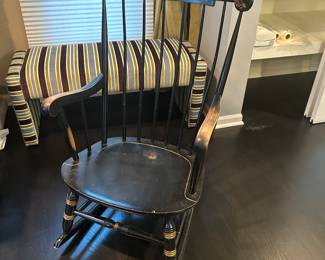 Vintage Windsor rocking chair, black hand painted 1960s nickels and stone marked! Northern hardwoods 