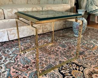 Brass art deco style accent/side table with glass top