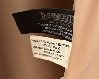 Vintage taupe, genuine leather full length coat with fur trim and thermolite insulate, size XL