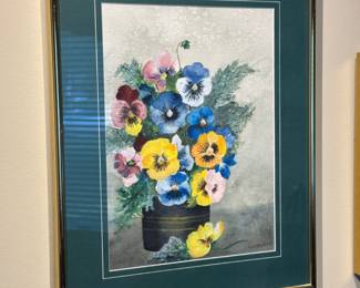 Framed pansy art by Louise Cook