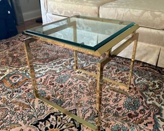 Brass art deco style accent/side table with glass top