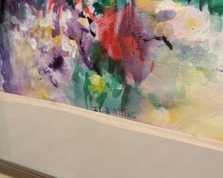 Signed, abstract colorful watercolor, by Steins