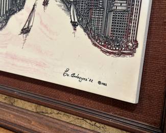 Chicago Skyline etching on marble by Eu. Andreyez
