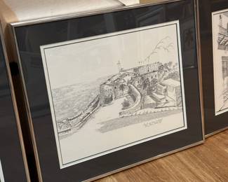 Scenes from San Juan, Puerto Rico; series of black & white drawings 