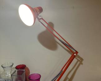 Vintage mid-century modern orange drafting table lamp with clamp by LEDU