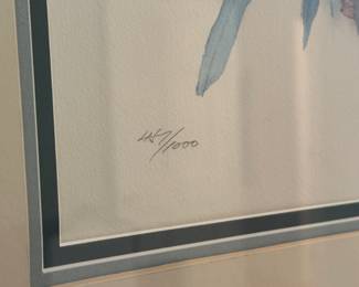 Signed and numbered Watercolor; (pink & blue floral) #1