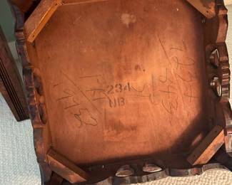 Square carved wood accent table with hand-painted floral motif 