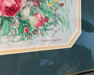 Floral watercolor (Pink Roses), signed 