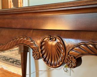 Wood carved accent console table with shell motif and claw feet 