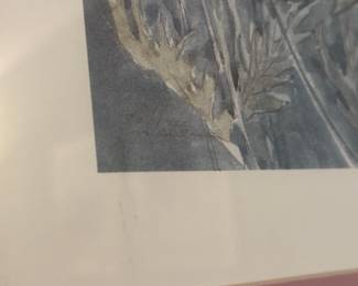 Framed (floral garden) watercolor art; signed 