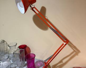 Vintage mid-century modern orange drafting table lamp with clamp by LEDU