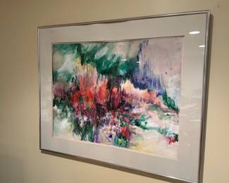 Signed, abstract colorful watercolor, by Steins