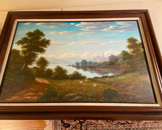 Original oil on canvas; (Goats in field); 36x24 