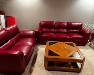 RED LEATHER SOFA (AS IS)