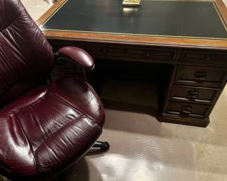 LEATHER TOP DESK AND LEATHER OFFICE CHAIR