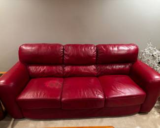 RED LEATHER SOFA (AS IS)