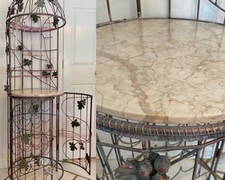 Iron Leaf/Grape Design Marble Shelf Wine Rack Server