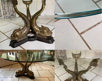 Hollywood Regency Brass Koi Dining Table with Beveled Round Glass Top
