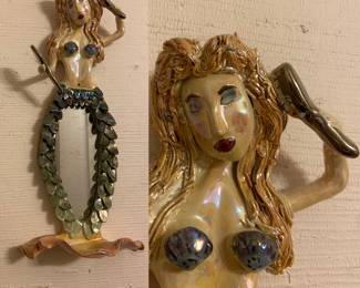 Handmade Pottery Mermaid Accent Mirror 