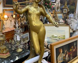 Lewis Albert LeFeuvre Guilt bronze La Muse de Bois 1845 to 1924 31 inches tall