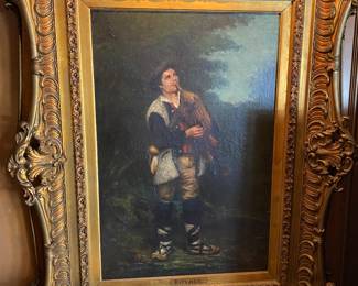 Painting measures 22“ x 32“ oil on campus. Frame measures 37“ x 48“ guilt carved wood 19 century.