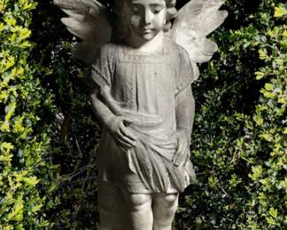 Fabulous 19 century marble angel with ornate iron base.
