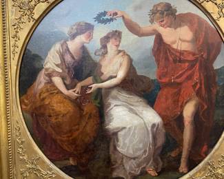 Fabulous French 19 century oil on board measuring 24 inches round matching pair