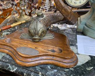 Fabulous 1872 Guilt silver dolphin and Ramshorn with Clock inkwell