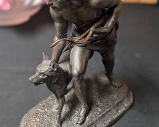 Nicolas Muller Spelter Indian and Dog Sculpture