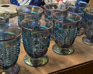 Vintage Windsor Blue Carnival Glass Juice Glasses