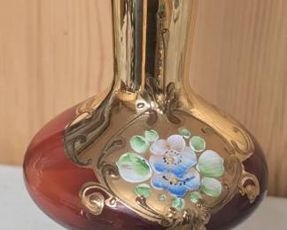 Vintage Venetian Gold Gilt Bohemian Ruby Murano Glass Bud Vase
