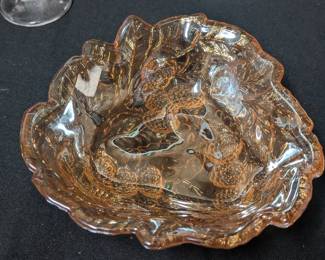Vintage Indiana Glass Loganberry Harvest Gold Carnival Glass Bowl