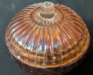 Jeannette Carnival Marigold Iridescent Candy Bowl w/Lid