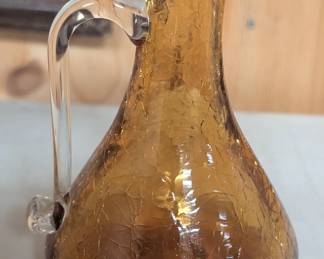 Vintage Blenko Amber Crackle Glass Pitcher