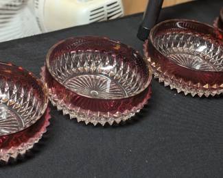 Vintage Indiana Glass Diamond Point Ruby Red Flash Clear Bowls