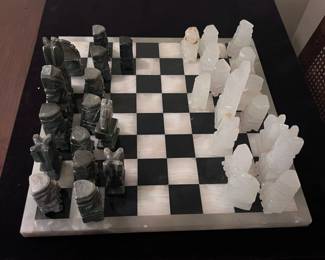 Chess set black and white mexican marble onyx