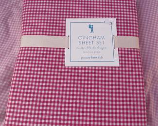 New Twin pink gingham Pottery Barn sheets ~