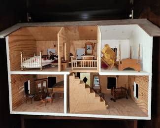 Vintage Handmade Doll House with Furniture 